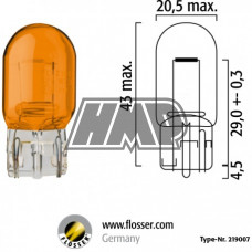 Lâmpada T20 12V 21W laranja - FLÖSSER