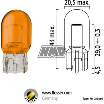 Lâmpada T20 12V 21W laranja - FLÖSSER