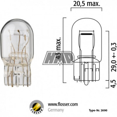Lâmpada W3 16Q 12V 21/5W - FLÖSSER