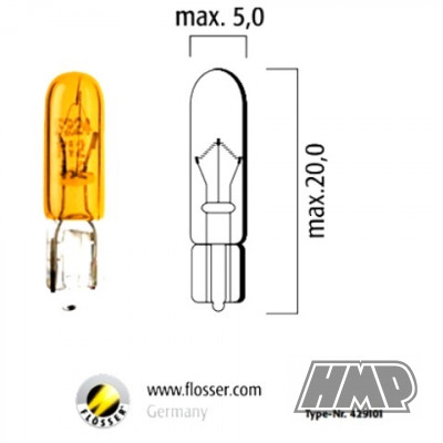 Lâmpada W2.1 X 9.5D 12V 5W laranja - FLÖSSER