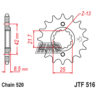 Pinhão KAWASAKI ELIMINATOR / GPX / KL / KLR / KSF / NINJA / VERSYS-X / Z 300 / Z 400 / ZZR 250 / SUZUKI GS 500 - 520 - z15 - JT